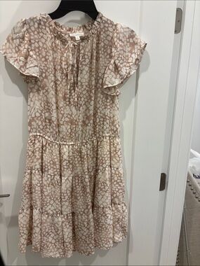 Blu Pepper Blush-Pearl Printed Tiered Ruffle Dress